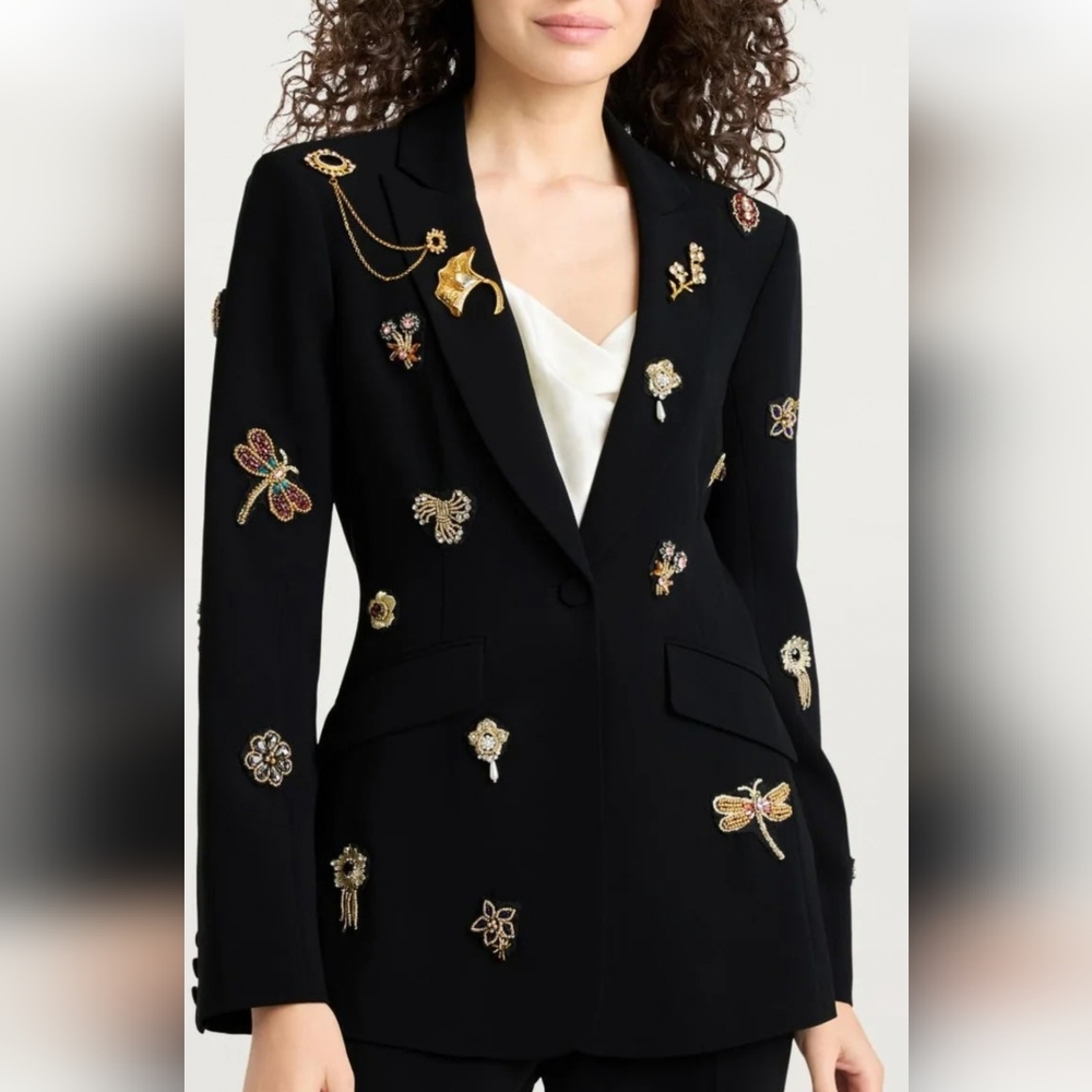 Cinq à Sept Black Embroidered Blazer